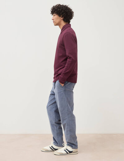 Polo droit manches longues prune homme