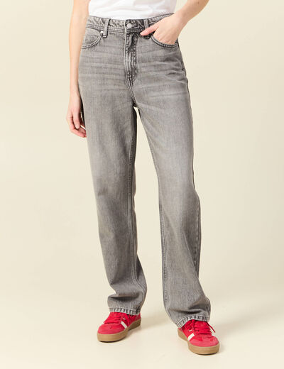 Jeans straight taille haute denim gris clair femme