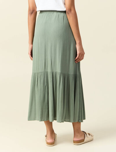 Jupe longue évasée vert kaki femme