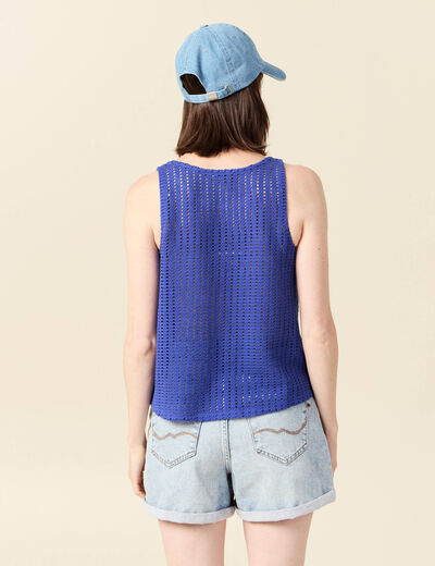 Débardeur sans manches ajouré bleu violet femme