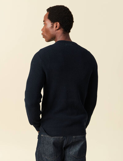 Pull col rond manches longues en coton bleu marine homme