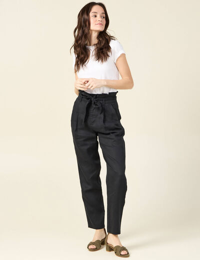 Pantalon carotte ceinturé noir femme