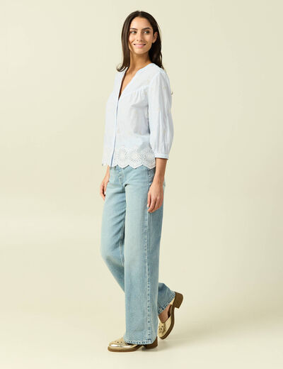 Chemise col tunisien manches 3/4 blanc femme