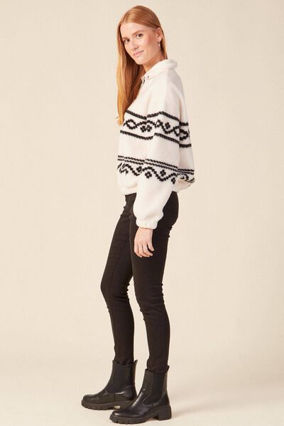Sweat col camionneur ecru femme