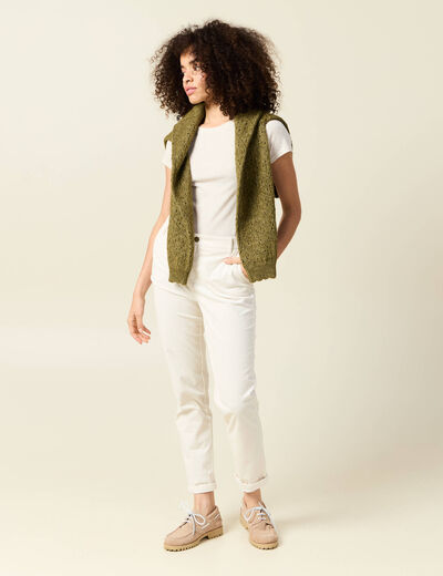 Short cintré manches courtes col rond beige femme