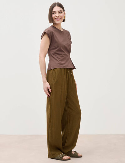 T-shirt manches courtes marron fonc&eacute; femme