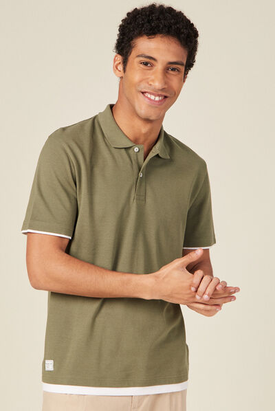 Polo manches courtes vert kaki homme