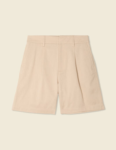 Bermuda droit taille haute beige femme