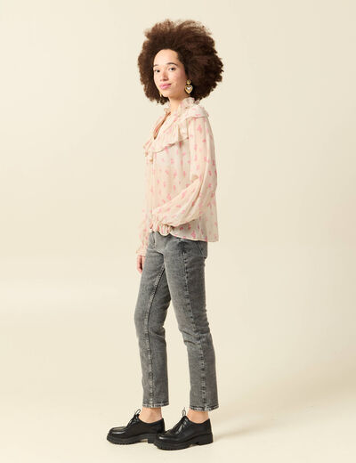 Blouse oversize col v manches longues blanc femme