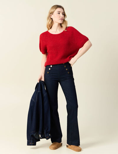 Pull manches courtes rose framboise femme