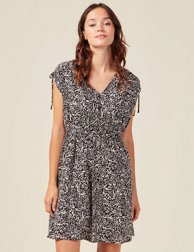 Robe droite fluide col en V noir femme