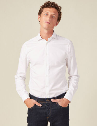 Col cintr&eacute; en coton manches longues blanc homme