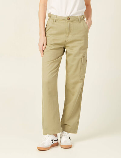 Pantalon cargo taille standard vert kaki femme