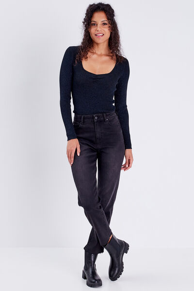 Pull manches longues bleu pétrole femme