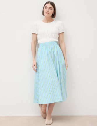 Jupe longue &eacute;vas&eacute;e en coton bleu ciel femme
