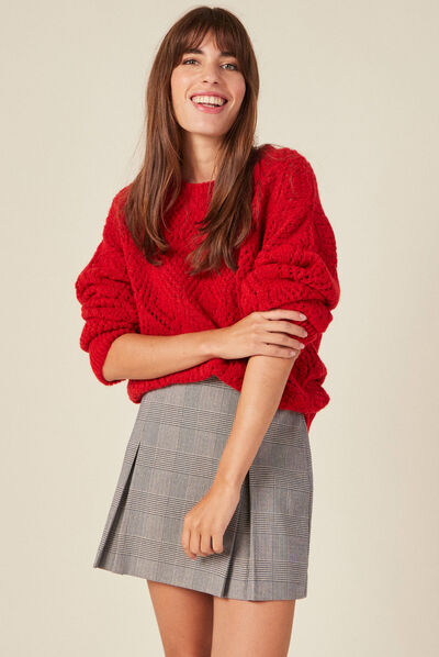 Pull manches longues ajouré rouge femme