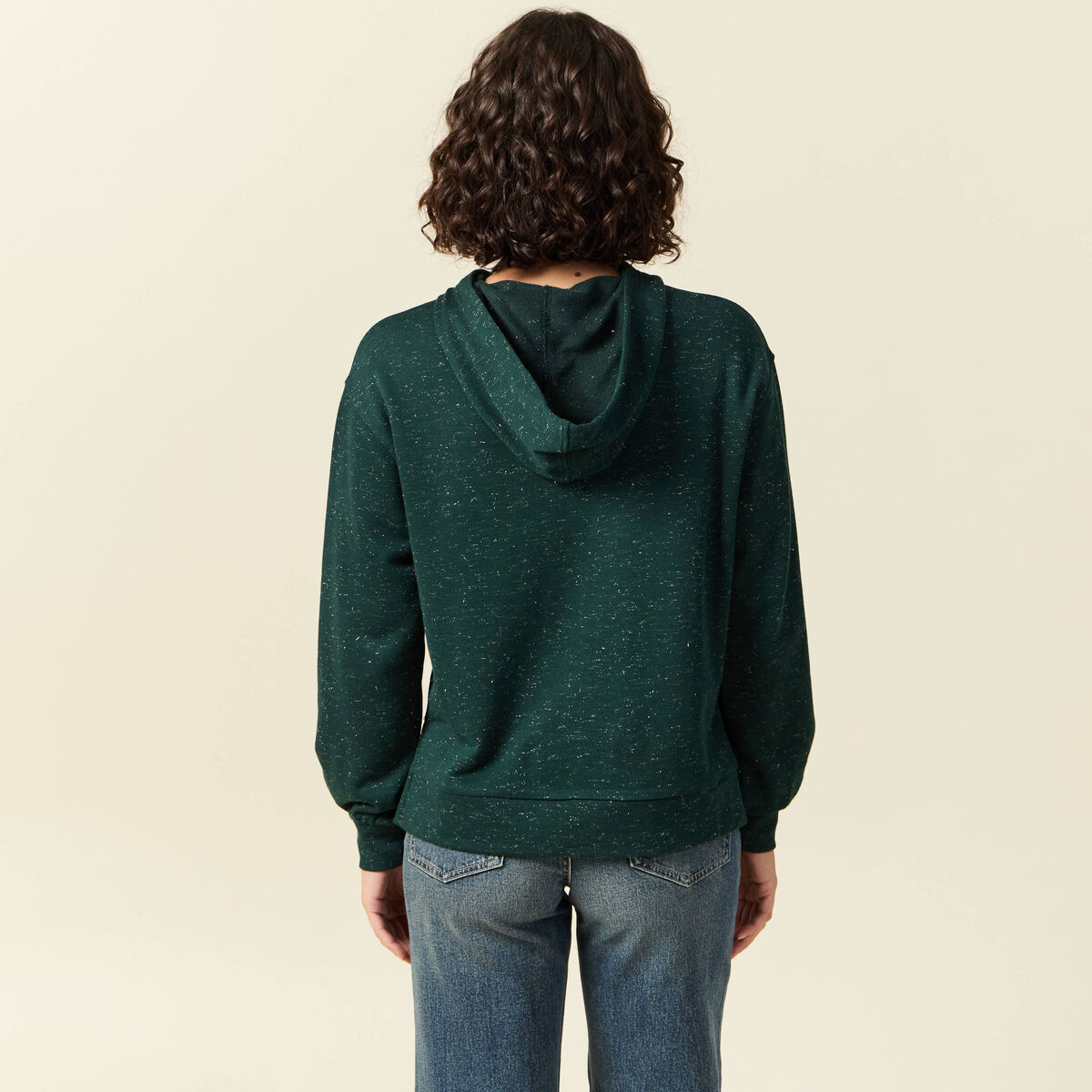 Sweat &agrave; capuche manches longues vert fonc&eacute; femme