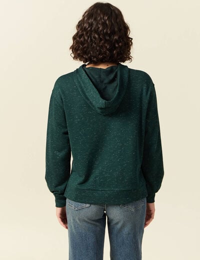 Sweat &agrave; capuche manches longues vert fonc&eacute; femme