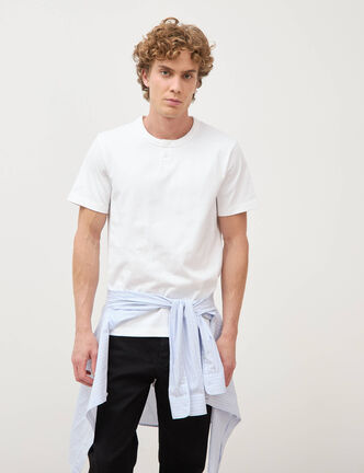 T-shirt col mao manches courtes en coton blanc homme