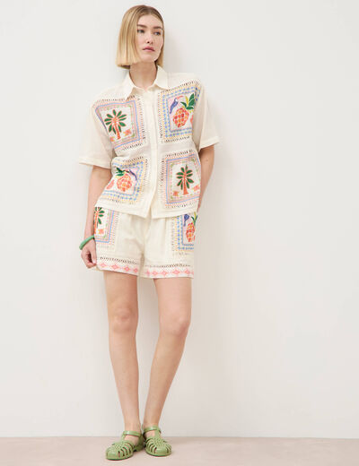 Short en coton avec doublure ecru femme