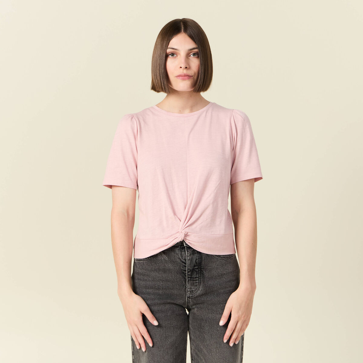T-shirt en coton manches courtes rose pastel femme