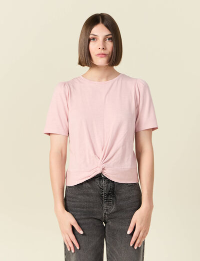 T-shirt en coton manches courtes rose pastel femme