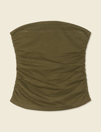 Bustier cropped côtelé vert kaki femme