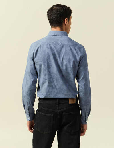 Chemise cintr&eacute;e en coton manches longues bleu homme