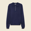 Pull ajouré manches longues en coton bleu marine femme