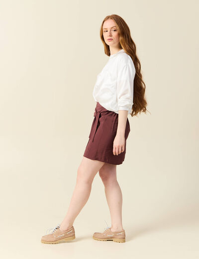 Jupe droite satin marron femme