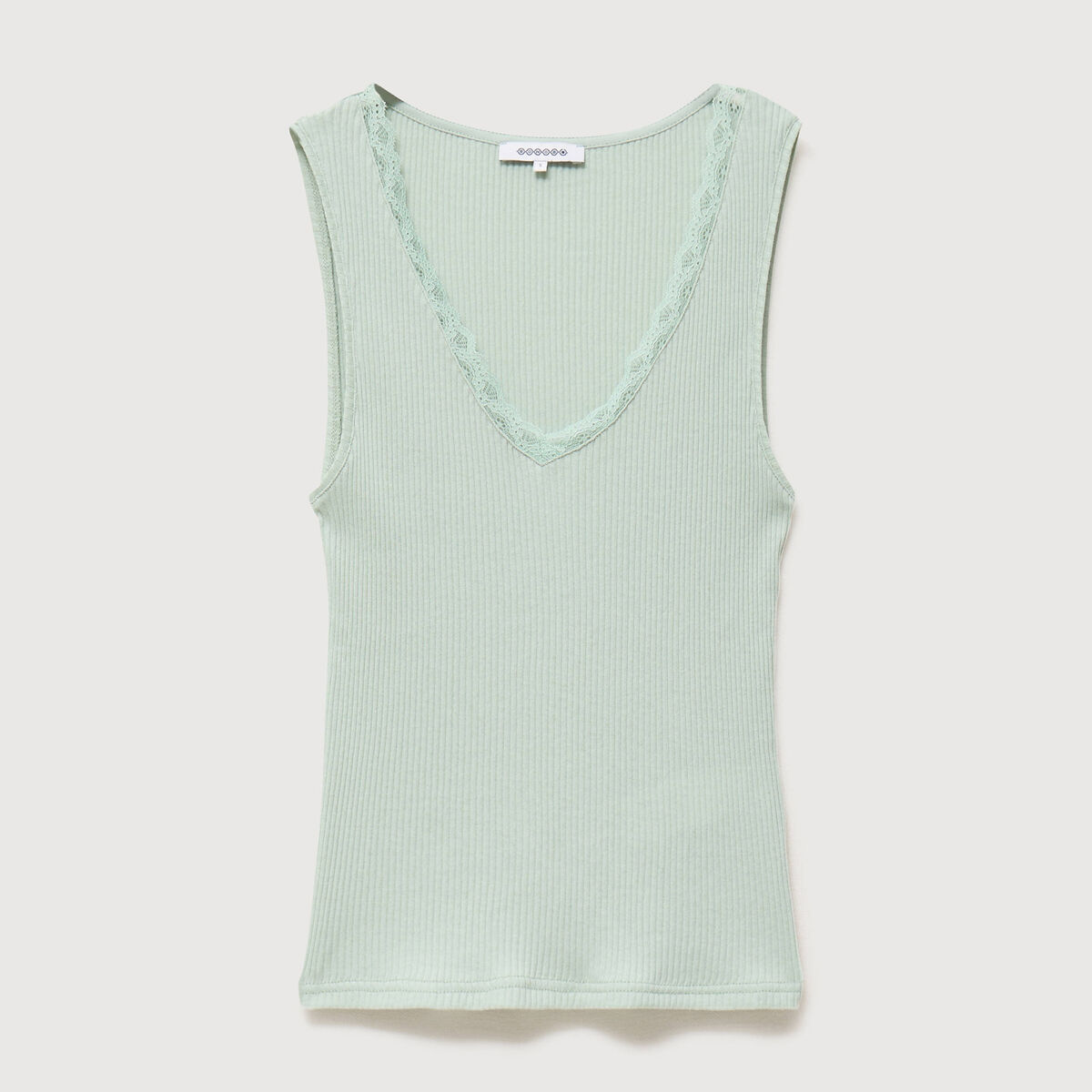 D&eacute;bardeur col v bretelles dentelle vert pastel femme