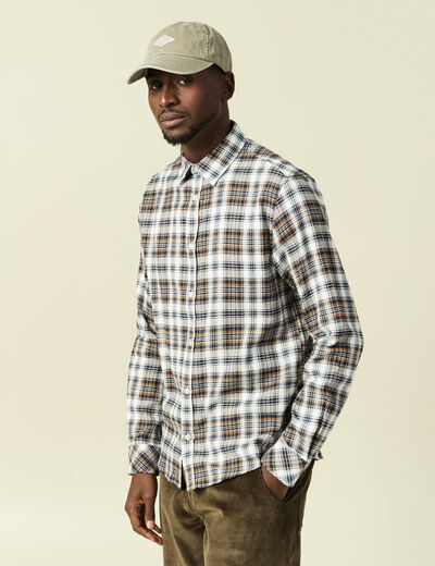 Chemise manches longues en coton vert kaki homme