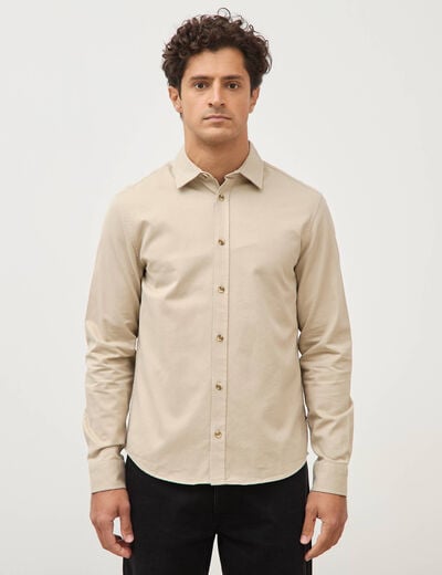 Chemise droite en coton manches longues beige homme