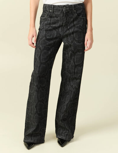 Pantalon wide large taille haute gris fonc&eacute; femme