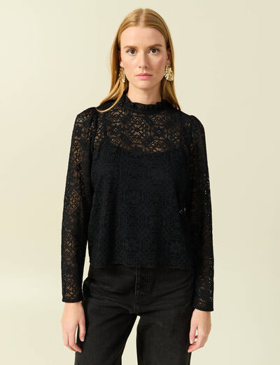 T-shirt droit court manches longues noir femme