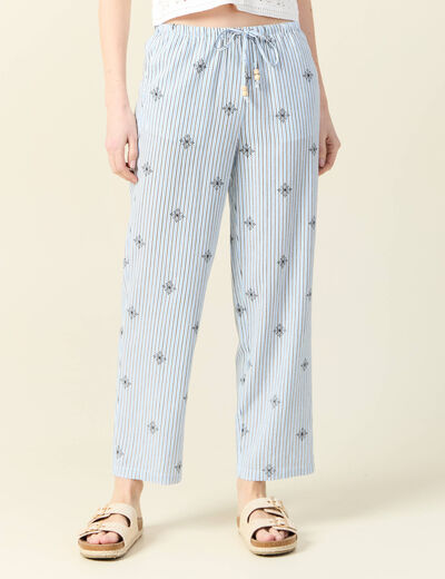 Pantalon droit 7/8ème bleu ciel femme