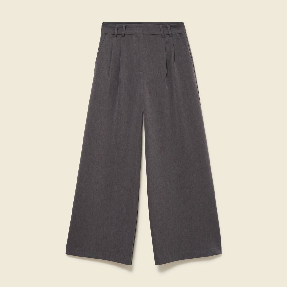 Pantalon large taille haute fluide gris femme