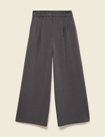 Pantalon large taille haute fluide gris femme