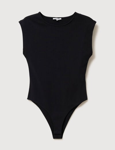 Body ajust&eacute; col rond manches d&eacute;bardeur noir femme