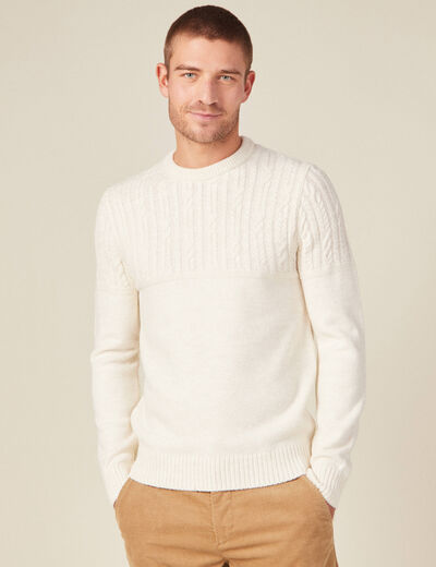 Pull manches longues torsades ecru homme