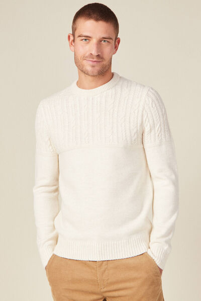Pull manches longues torsades ecru homme