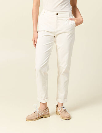 Pantalon large 7/8&egrave;me taille haute ecru femme