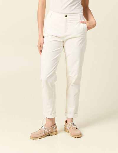 Pantalon large 7/8&egrave;me taille haute ecru femme