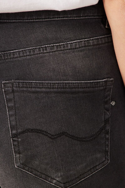 Jeans flare fendu denim gris femme