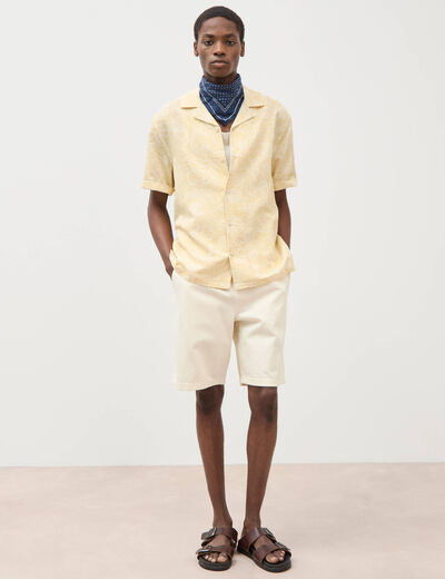Chemise print&eacute;e manches courtes jaune paille homme