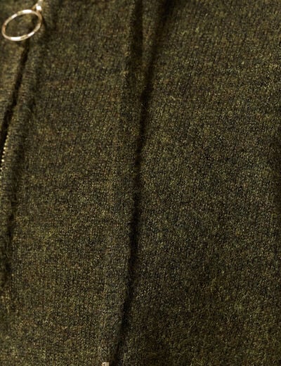 Pull &agrave; capuche zipp&eacute; vert kaki femme