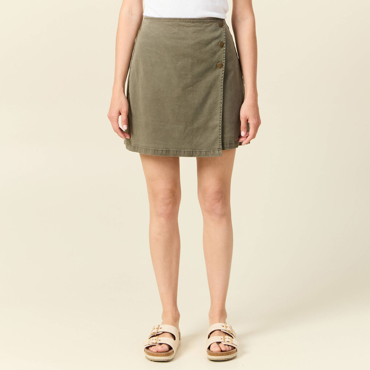 Jupe chino trapèze vert kaki femme
