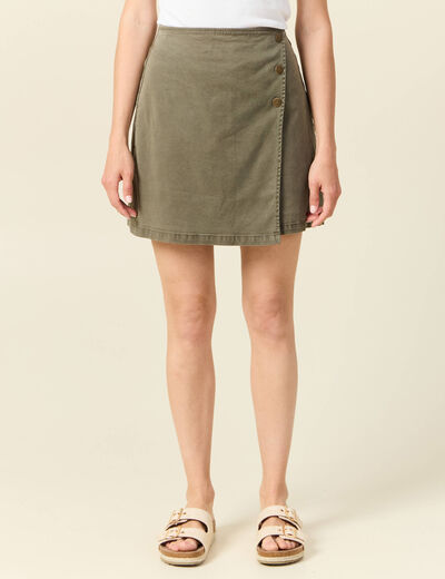 Jupe chino trapèze vert kaki femme