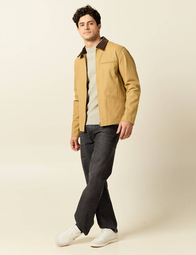 Veste zippée col velours camel homme