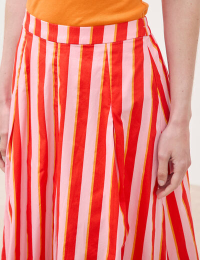 Jupe longue &eacute;vas&eacute;e en coton ray&eacute; orange corail femme